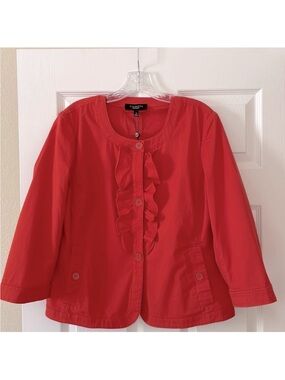 TALBOTS 98% COTTON CORAL RED COLOR JACKET / BLAZER WHIT RUFFLES